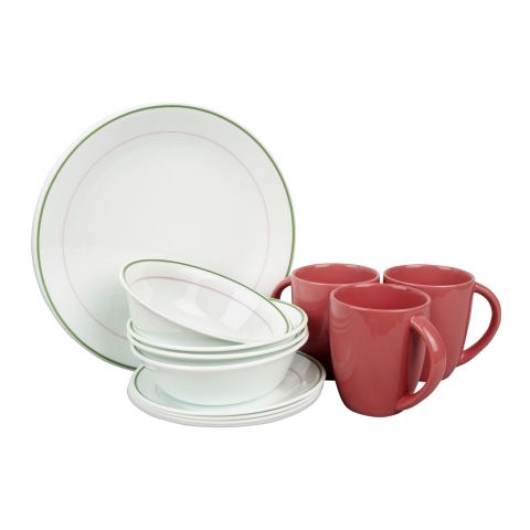 Corelle Classic Dinnerware Set, Double Ring Green 16-Pack, 16S-DBRG-PH