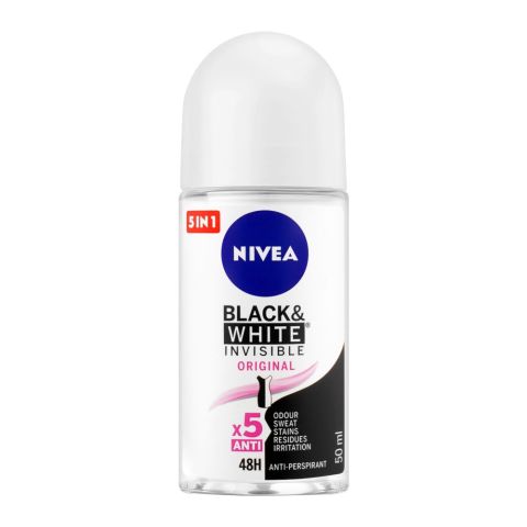 Nivea 5-In-1 Black & White Invisible Original x5 Anti Roll On, For Women, 50ml