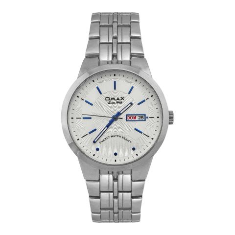 Omax Men's Chrome Round Dial With Designed White Background & Chrome Chain Analog Watch, HYC023N028