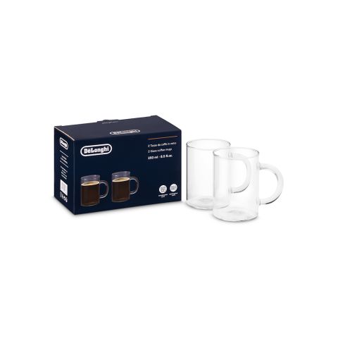 DeLonghi Glass Coffee Mugs, 2x 250ml, DLSC320