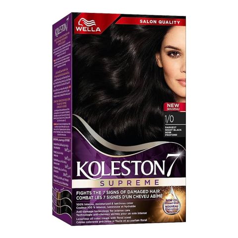 Wella Koleston 7 Supreme Color Cream Kit, 1/0 Darkest Night Black