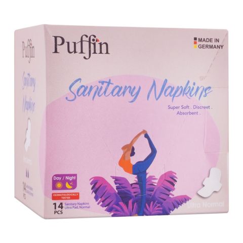 Puffin Sanitary Napkins Day/Night Ultra Normal Pads, 14-Pack