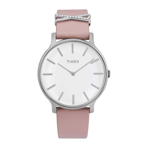 Timex Women's White Round Dial With Chained Light Pink Strap Analog Watch, TW2T47900