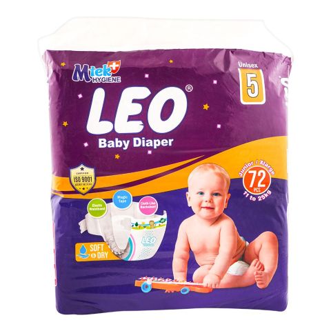 Leo Soft & Dry Baby Diaper No. 5, Junior/XLarge, 11 To 25 KG, 72-Pack