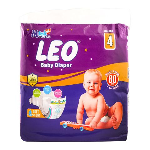 Leo Soft & Dry Baby Diaper No. 4, Maxi/Large, 7 To 18 KG, 80-Pack