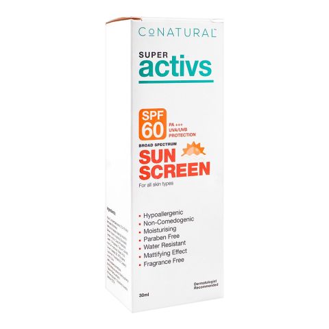 CoNatural Super Active Broad-Spectrum Sun Screen, SPF60, 30ml