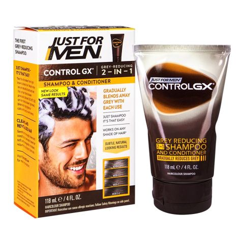 Just For Men Control GX Grey Reducing 2-In-1 Shampoo & Conditioner, 118ml