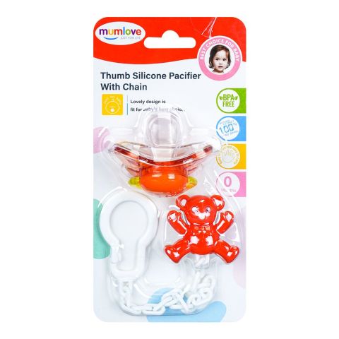 Mum Love Thumb Silicone Pacifier With Chain, Red, P1039