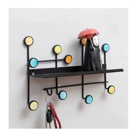 Matrix Nordic Style Wall Rectangle Shelf, With Hooks