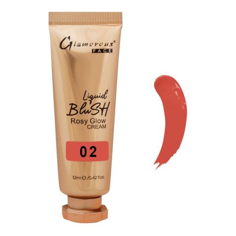 Glamorous Face Liquid Blush Rosy Glow Cream, 02 GF8058, 12ml