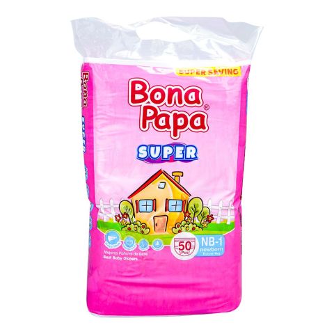 Bona Papa Super Baby Diapers, NB-1 New Born, Below 4 KG, 50-Pack