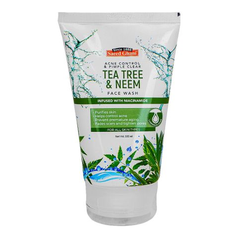 Saeed Ghani Acne Control & Pimple Clear Tea Tree & Neem Face Wash, For All Skin Types, 100ml