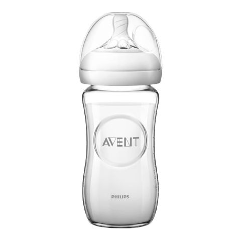 Avent Natural Wide Breast Shaped Glass Feeding Bottle, 240ml, SCF053/17