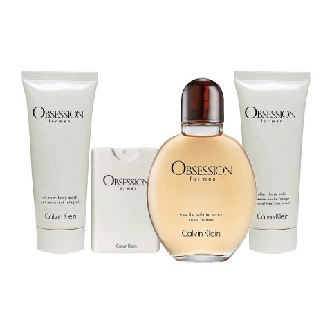 Calvin Klein Obsession Gift Set: 125ml & 20ml Eau de Toilette, 100ml After Shave & Body Wash, For Men, 4-Pack