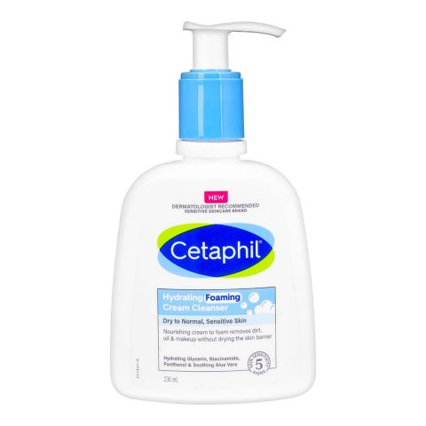 Cetaphil Hydrating Foaming Cream Cleanser, Face Wash For Dry, Normal or Sensitive Skin, 236ml