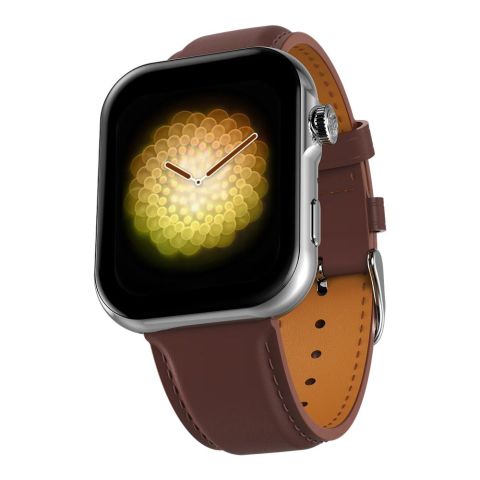 Ronin R-09 Ultra Smart Watch, 1.96" Always On Display, Silver Dial With Vintage Brown Leather Strap +1 Free Black Silicon Strap