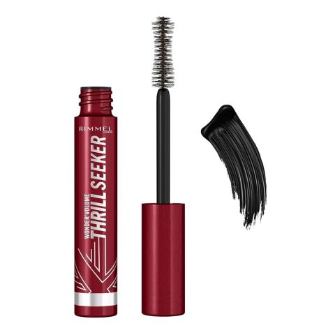 Rimmel London Wonder Volume Thrill Seeker Mascara, Clump Proof, Smudge Proof, Bold Volume Weightless Feel, Lashes Look Longer, Extreme Black, 8ml