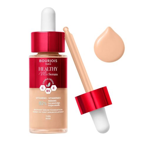 Bourjois Healthy Mix Clean & Vegan Radiant Serum Foundation, Vitamins 82% From Natural Origin, 54N Beige, 30ml