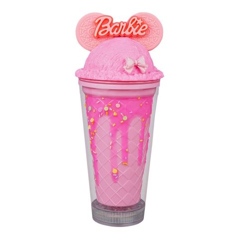 Barbie Plastic Smile Tumbler Water Bottle With Straw, Dark Pink, Bpa Free, Travel Mug