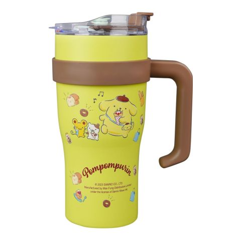 Pompurin Plastic Tumbler Water Bottle With Straw & Handle, Yellow, Travel Mug