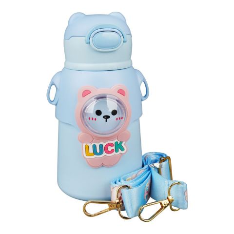 Fox Plastic Thermos With Strap, Sky Blue, Creative Water Bottle