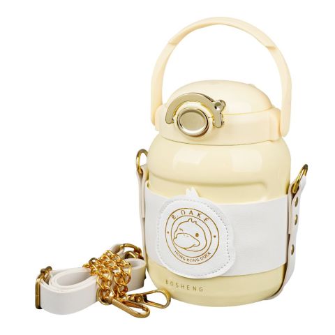 B.Dake Plastic Thermos With Chain Strap, Cream, Creative Water Bottle