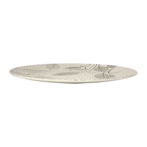 Sky Melamine Thal, Large, Grey, Leaf Print, 18 Inches, Elegant Serving Plate, Durable Design