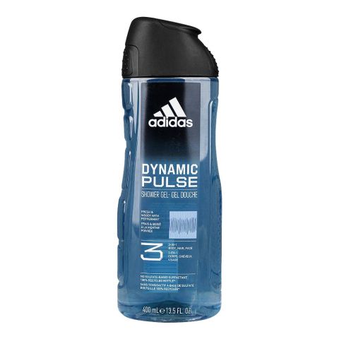 Adidas Dynamic Pulse Fresh & Woody Peppermint 3in1 Body, Hair & Face Shower Gel, 400ml