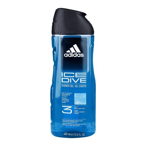 Adidas Ice Dive Cool & Aquatic With Marine Extract 3in1 Body, Hair & Face Shower Gel, 400ml