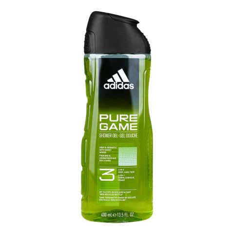 Adidas Pure Game Deep & Aromatic Smoky Woods 3in1 Body, Hair & Face Shower Gel, 400ml