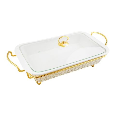 Brilliant 16.5" Rectangular Casserole Serving Dish With Candle Stand/Rack - Buffet Food Warmer, BR0148