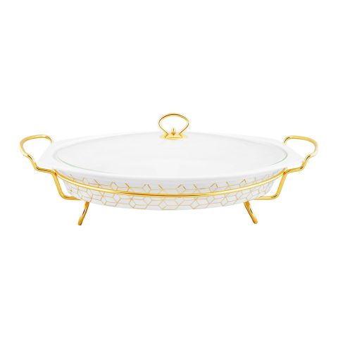 Brilliant 17" Oval Casserole Serving Dish With Candle Stand/Rack - Buffet Food Warmer, BR0150