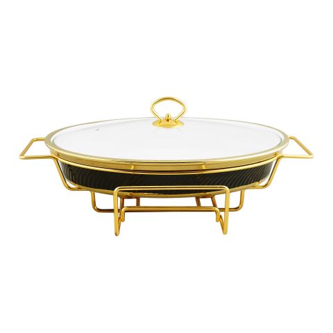 Brilliant 14.5" Oval Casserole Serving Dish With Candle Stand/Rack - Buffet Food Warmer, BR1004