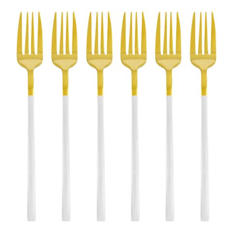 Chucan Stainless Steel Table Fork Set, White & Gold, 6-Pack, CC-002