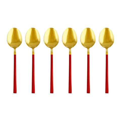 Chucan Stainless Steel Table Spoon Set, Red & Gold, 6-Pack, CC-004