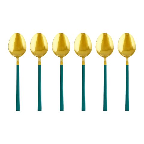 Chucan Stainless Steel Table Spoon Set, Green & Gold, 6-Pack, CC-010