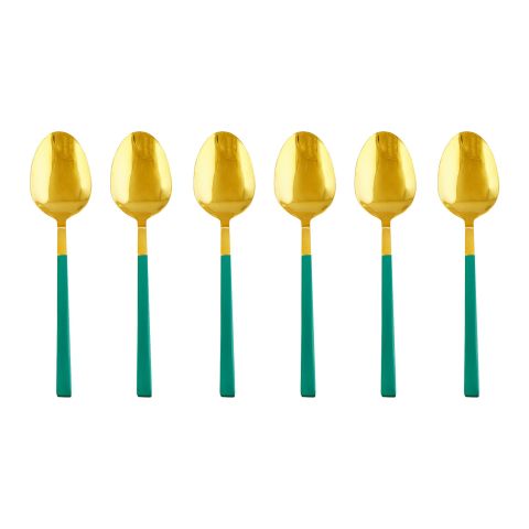 Chucan Stainless Steel Tea Spoon Set, Green & Gold, 6-Pack, CC-012