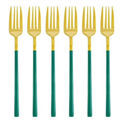 Chucan Stainless Steel Table Fork Set, Green & Gold, 6-Pack, CC-011