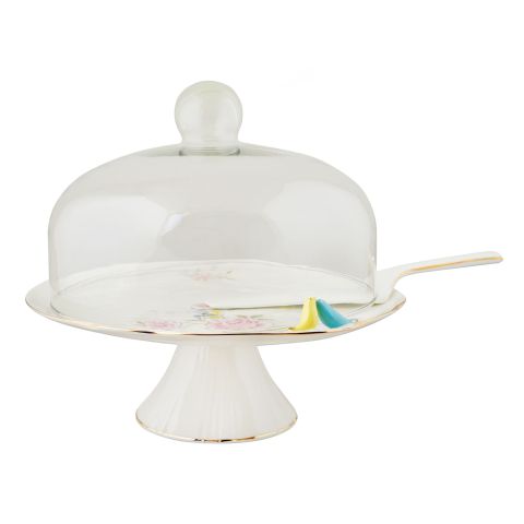 Angela Bird Cake Serving Set with Cake Dish, Lifter & Glass Lid, BRD314