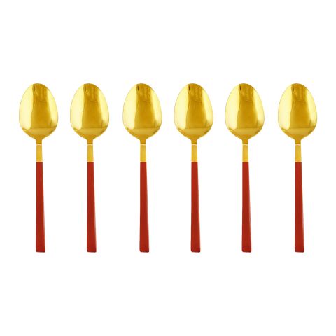 Chucan Stainless Steel Tea Spoon Set, Red & Gold, 6-Pack, CC-006