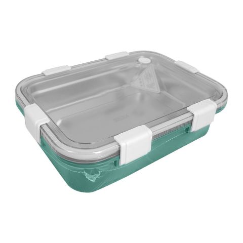 Stainless Steel Lunch Box With 3 Compartments, 850ml Capacity, Green, 70691