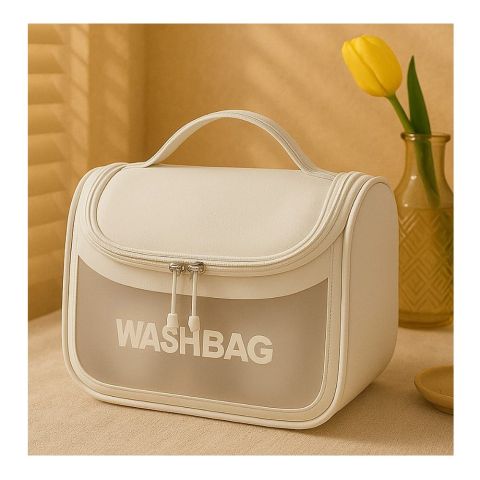 AJF PVC Multi-Functional Waterproof Cosmetic Bag With Hook For Travel, White