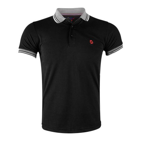 Basix Men's Black Jacquard Textured Collar Polo With Embroidered Logo, MPS-101