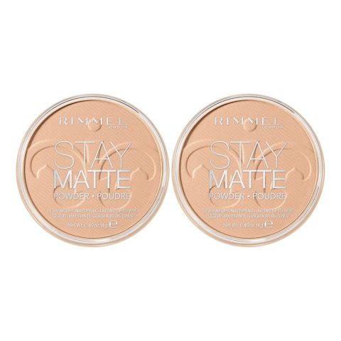 Rimmel Stay Matte Long Lasting Pressed Powder, 005 Silky Beige, 2-Pieces Value Pack