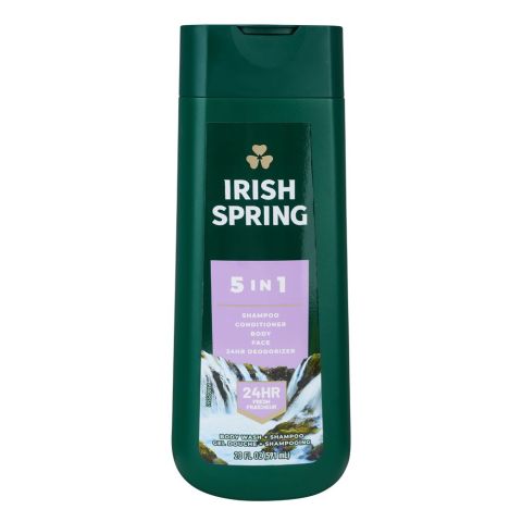 Irish Spring 5in1 Shampoo And Conditioner, Face + Body Wash, 24 Hours Deodorizer, Parabens Free, 591ml