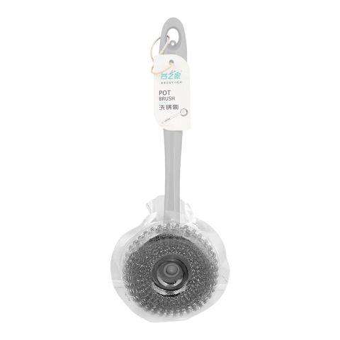 Steel Wire Ball Dishwashing Brush With Plastic Handle, Gray