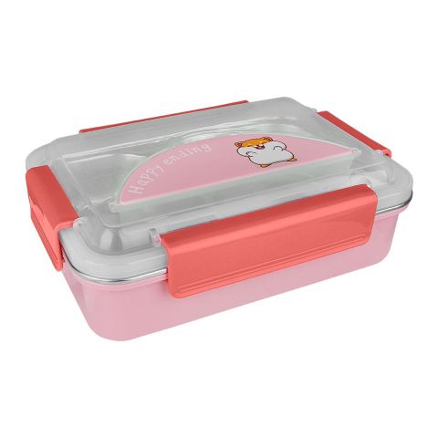 Happy Steel 2 Partitions Lunch Box, Pink