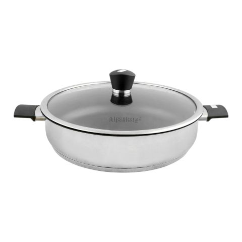 Alpen Berg 30cm Stainless Steel Low Casserole Cooking Pot with Glass Lid, HP63