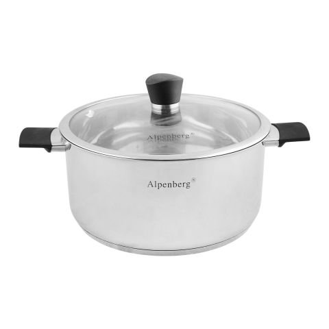 Alpen Berg 26cm Stainless Steel Low Casserole Cooking Pot with Glass Lid, HP68