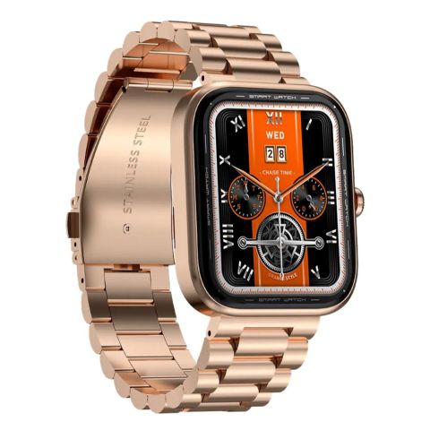 Zero 1.83" HD Display Meta Smart Watch, Stainless Steel Body, Water Resistant, BT Calling, Rose Gold